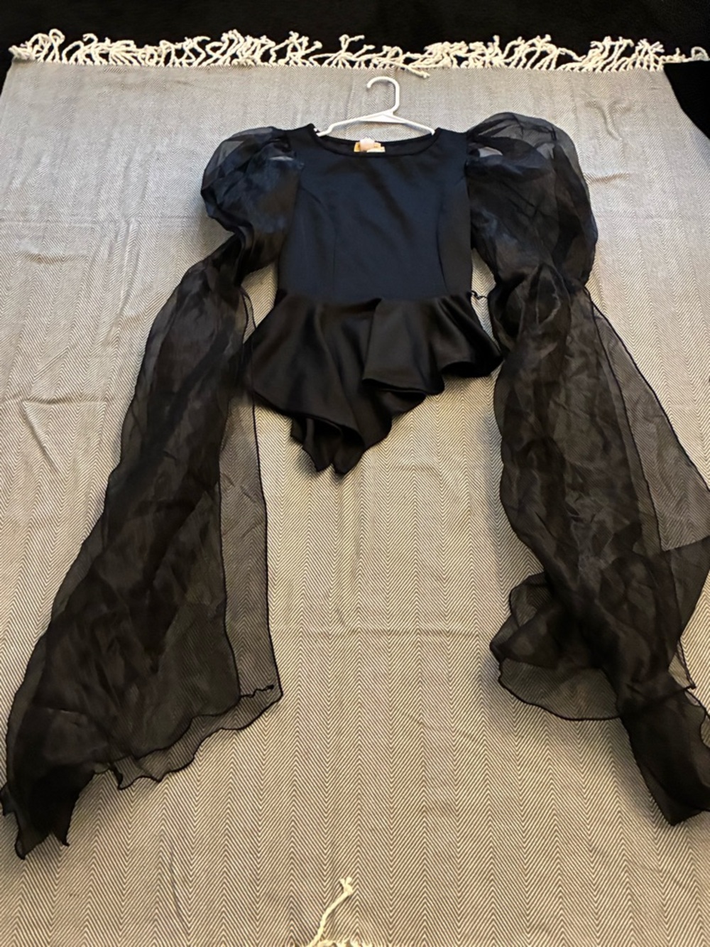 Sheer Puff Sleeve Black Peplum Top